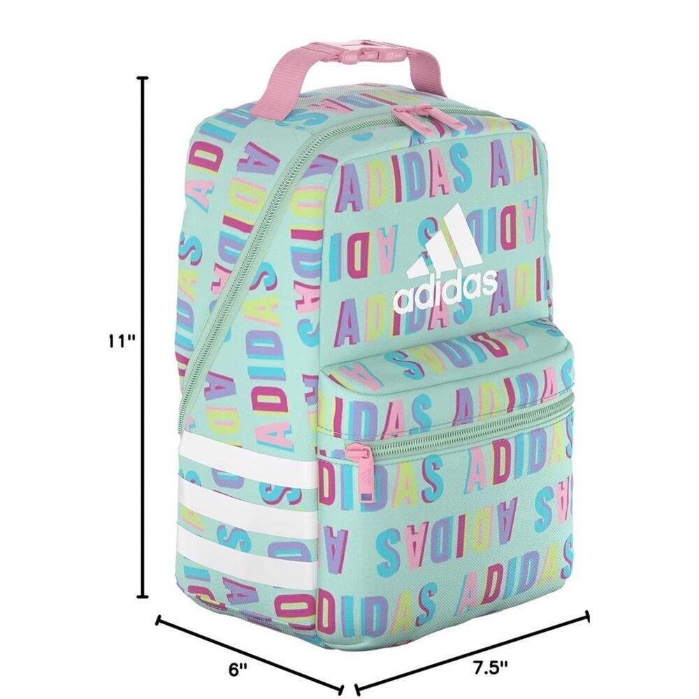 NWT Adidas Santiago 3 Lunch Bag Hall Pass Aqua Pink Colorful Insulated Backpack - Picture 5 of 7
